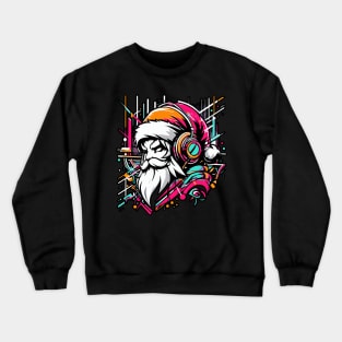 Santa Claus with headphones on his ears listening to music Crewneck Sweatshirt